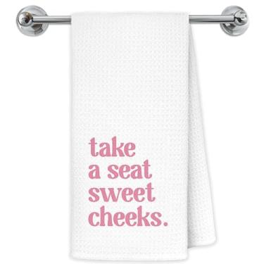 Imagem de Exqcom Take a Seat Toalhas de mão Sweet Cheeks para banheiro cozinha, toalhas de cozinha estéticas rosa, panos de prato decorativos com citação engraçada preppy pano de secagem, 40 x 61 cm