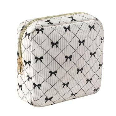 Imagem de RSRSLEII Linda bolsa de maquiagem de veludo cotelê com zíper para bolsa, bolsa estética Coquette com estampa de urso para mulheres e meninas, bolsa de batom com bolso para chave, porta-cartões