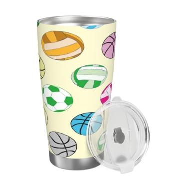 Imagem de hongjinglin Copo esportivo colorido de futebol 590 ml de aço inoxidável com tampa copo reutilizável de viagem caneca de café copos de água para bebidas frias e quentes, presentes para mulheres e