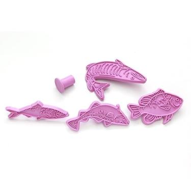 Imagem de Conjunto de 4 peças Anyana Super Hero Batman Superman desenho animado Cookie Impressão Cortador de massa molde de biscoito Decoração de Bolo de Açúcar, 4pcs fishes impression set, 6-10cm, 62grams