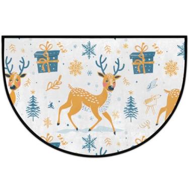 Imagem de Tapete de porta meio redondo, presente com desenho de alce, antiderrapante, absorvente, semicírculo, tapetes laváveis, para ambientes internos e externos, pátio, cozinha, banheiro, entrada, lareira