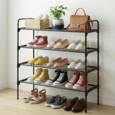 Imagem de Tujurich Organizador e armazenamento de sapatos de 4 níveis – design espaçoso, ferro durável à prova de ferrugem, prateleira de entrada para tênis e saltos, preto