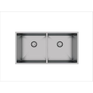 Imagem de Cuba Dupla Inox Quadrada Gourmet Com Válvula