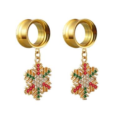 Imagem de Niaspi Plugues de orelha femininos de floco de neve de Natal para mulheres de aço inoxidável com rosca dupla alargada 6-25 mm alargadores de orelha expansores túneis piercing corporal joias para o