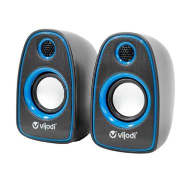 Imagem de Caixa de Som Digital Q5, 6W Estéreo, Preto e Azul, USB e P2, para Computador e Celular, 12x7.5x9.5cm, Controle de Volume no Cabo