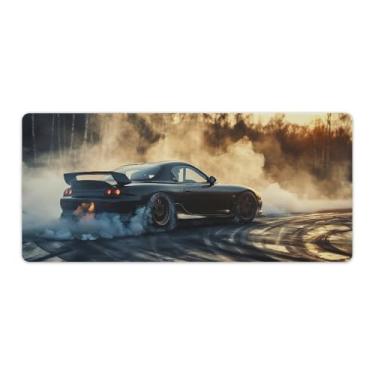 Imagem de HouLaiZhe Rx7 JDM Car Drift Smoke Cool Large Gaming Mouse Pads Tapete de Mesa Base de Borracha Antiderrapante Laptop Acessórios de Computador Suprimentos Bloco de Escrita para Escritório Casa 40 x 90