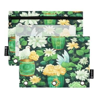 Imagem de Wassud Pacote com 2 pastas de fichário verdes para plantadores e copos, pastas de bolso com 3 furos, organizador de fichários para casa, escritório