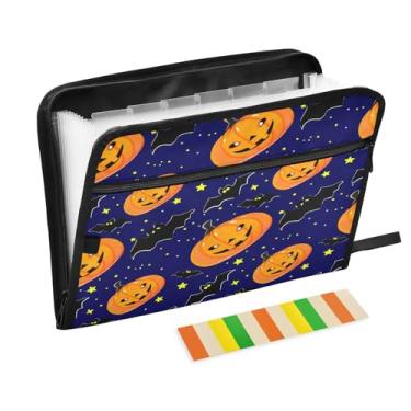 Imagem de CEBUGI Pasta expansível de 13 bolsos, impermeável, sanfonada, organizador de arquivos com etiquetas tamanho A4, organizador de documentos de papel para escola, material de escritório, abóboras