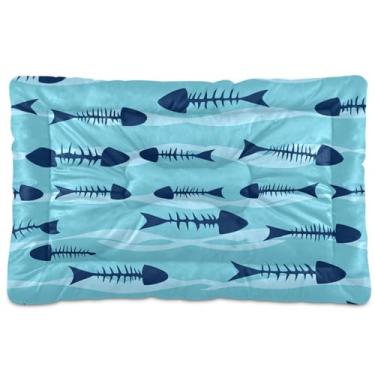 Imagem de Wassud Cama para cães pequenos com esqueletos de peixes, lavável, impermeável, para viagem, para animais de estimação, portátil, com fundo antiderrapante para ambientes internos e para dormir, 45 x 61