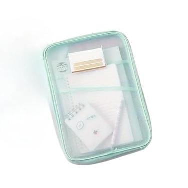 Imagem de Pasta Arquivo Transparente Com Zíper E Divisórias De Malha Nylon Boa Capacidade Portátil(VERDE)