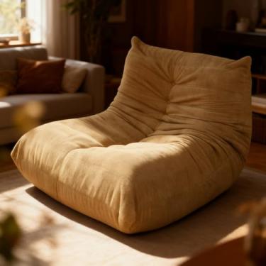Imagem de Sytopia Cadeira Bean Bag, cadeira de leitura grande para adultos, ultraconfortável, espuma 40D, sofá Togo, móveis para sala de estar, quarto, jogos, caxemira bege