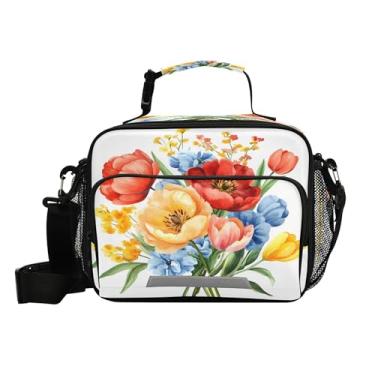 Imagem de Burbuja Lancheira para mulheres, homens e adultos, buquê floral em aquarela, lancheira, reutilizável, bolsa térmica com alça para trabalho, escritório, piquenique, escola