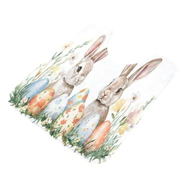 Imagem de Burbuja Tapete de banheiro Bunnys Eggs Wildflower, tapete de banho macio absorvente de pelúcia, base antiderrapante para piso de banheiro, oval em forma de U