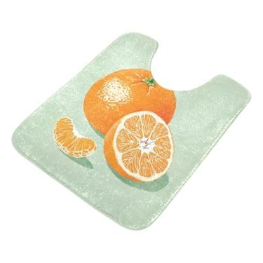 Imagem de Burbuja Tapete de banheiro laranja, tapete de banho absorvente de pelúcia macio, base antiderrapante para piso de banheiro, oval em forma de U
