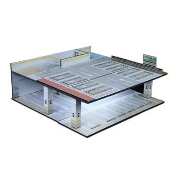 Imagem de Almencla Diorama em escala 1/64, vitrine para garagem de carros, 2 níveis, decoração de mesa para carrinhos de brinquedo em miniatura com iluminação para