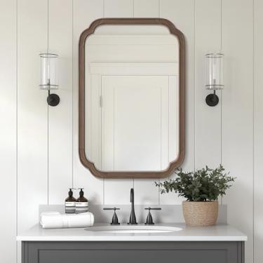 Imagem de HOMECOOKIN Espelhos de banheiro de madeira para montagem na parede, espelhos de parede com moldura de madeira rústica de 50,8 cm x 76,2 cm decorativos para sala de estar ou quarto (nogueira)