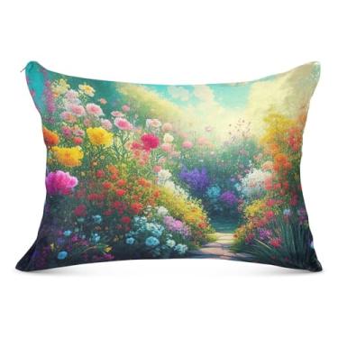Imagem de Capa de almofada de flanela grande floral com flores coloridas vibrantes decorativas longas King Queen tamanho padrão linda capa de travesseiro grande sonolento, tamanho do corpo, 53 cm x 137 cm