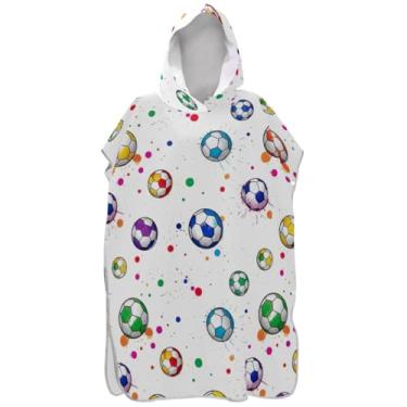 Imagem de Joisal Roupão de mudança de tamanho grande para adultos, poncho de surfe, toalhas de banho com capuz, lindas bolas de futebol, branco, unissex, poncho adulto com capuz