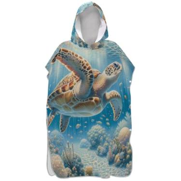 Imagem de Joisal Poncho de surfe para adultos trocador de roupa de banho com capuz bonito absorvente vintage tartaruga marinha poncho masculino com capuz