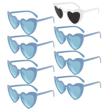 Imagem de Uintoon Óculos de sol de coração, 8 pares de óculos de sol de despedida de solteira em forma de coração, lembrancinhas de festa de noiva para mulheres e meninas, Branco, azul., 13in*6in*1in