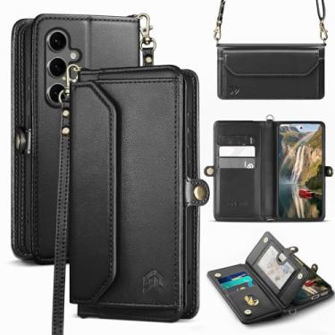 Imagem de DJBull Capa carteira para Samsung Galaxy S25 Plus com suporte para cartão, alças de ombro e pulseira, couro PU macio, encaixe magnético, capa de telefone flip para mulheres e homens para Samsung S25