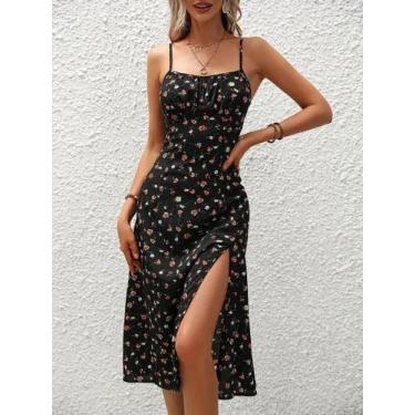 Imagem de Vestido De Praia Boho Com Estampa Floral Para Mulheres, Alças Finas, D