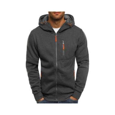 Imagem de Jaqueta Masculina Com Capuz Em Cor Sólida, Manga Longa, Zíper, Casual,