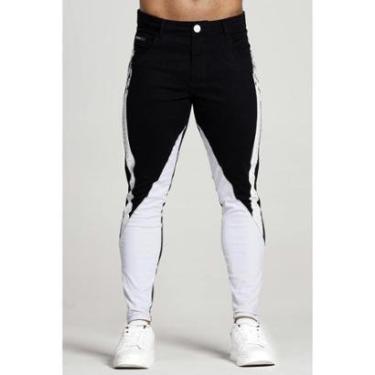 Imagem de Calça Branca Bicolor Super Skinny Masculina Faixa Preta Codi-Masculino