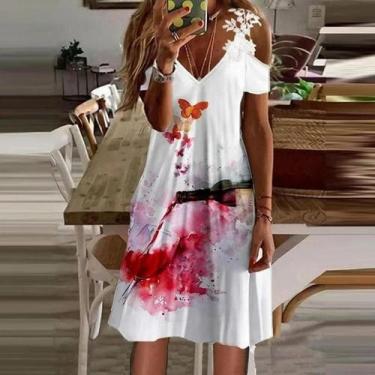 Imagem de Moda feminina renda com decote em v suspender vestido verão casual ren