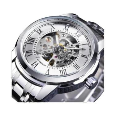 Imagem de Relógio Mecânico Masculino Forsining 349 Em Aço Inoxidável Preto Prate