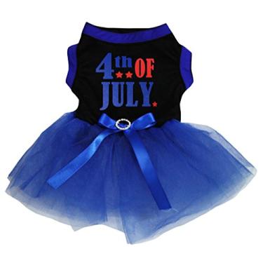 Imagem de Petitebella 4 de julho camiseta preta azul royal chiffon tutu cachorro vestido (XGG, preto)