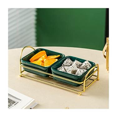 Imagem de Prato de molho doméstico prato de cerâmica de duas grades com prateleira lanche prato de frutas moderno restaurante lanche prato criativo lanche doce prato de frutas secas pires de especiarias (cor: A