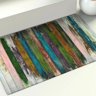 Imagem de Tapete retrô colorido com estampa de grão de madeira para banheiro, cozinha, antiderrapante, sala de estar, decoração de casa, 50 x 160 cm