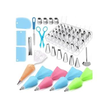 Imagem de Kit Confeitaria 72 Peças – 42 Bicos de Confeitar + Espátulas + Mangas Reutilizáveis para Bolos, Doces e Cupcakes