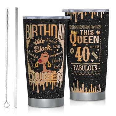 Imagem de Copo de presente de aniversário de 40 anos afro-americano para mulheres, aço inoxidável, presente para mulheres de 40 anos, canecas de viagem, decorações de aniversário de 40 anos, ideias de presente