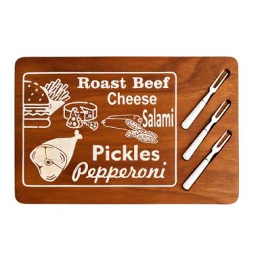 Imagem de Tábua de Frios de Madeira com 3 Garfinhos – Para Queijos, Salames, Carnes e Aperitivos