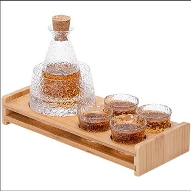 Imagem de Conjunto de pote de saquê de vidro transparente para vinho de frutas, vinho japonês, conjunto de aquecedor de vinho quente (D conforme mostrado)