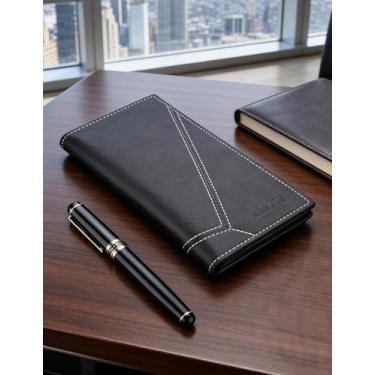 Imagem de Carteira longa ultrafina para homens, carteira de couro aberta com bloqueio RFID e grande capacidade, organizador casual com vários compartimentos para cartões e bolso para moedas (preto)