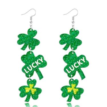 Imagem de yfstyle Brincos de Dia de São Patrício cintilante acrílico trevo verde trevo brincos pendentes para mulheres acessórios de Dia de São Patrício presentes, Acrílico, Sem pedra preciosa