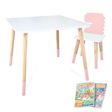 Imagem de Kit Mesa e Cadeira Infantil Dinossauro - Eita Casa Perfeita, Rosa Bebe