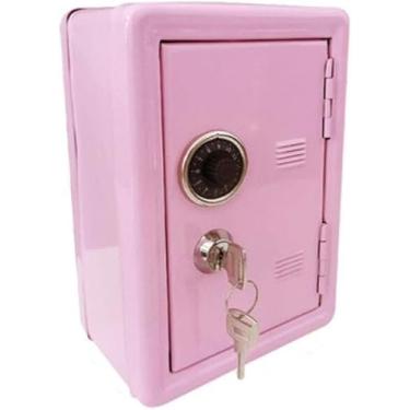 Imagem de Cofrinho cofre moeda cofre dinheiro com chave de senha crianças adultos contando cofrinho decoração de casa (rosa)