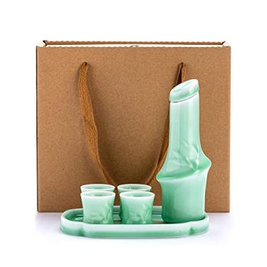 Imagem de Conjunto de 6 peças de saquê, conjunto de copos de saquê de cerâmica Celadon retrô tradicional, design elegante, melhor presente para família e amigos, com 1 pote de saquê, 4 xícaras de saquê e 1