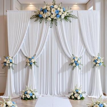 Imagem de Cortinas brancas de fundo de 3 m x 4,3 m, 2 painéis extra longos, sem rugas, tecido macio para decoração de festa de casamento, cenário de foto para chá de bebê, recepção de aniversário, decoração de