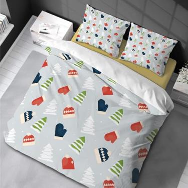 Imagem de Conjunto de capa de edredom de Natal com estampa de árvore de Natal para crianças, meninas, 3 peças, festival, decoração de casa, tamanho king size 155 x 220 cm -50 x 75 cm*2