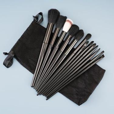 Imagem de Conjunto de pincéis de maquiagem de 13 peças – pincéis portáteis de cerdas macias para blush e sombra, kit de ferramentas de maquiagem profissional de rosto completo (preto)