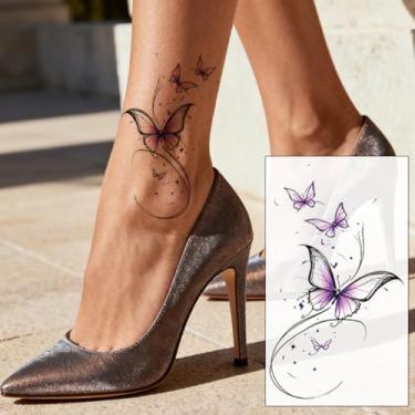Imagem de Borboleta dinâmica de tom roxo para lembrancinhas de festa, tatuagens temporárias, presente para braço, perna, ombro, pescoço, clavícula, temporária, impermeável, tatuagem, adesivos, 1 pacote