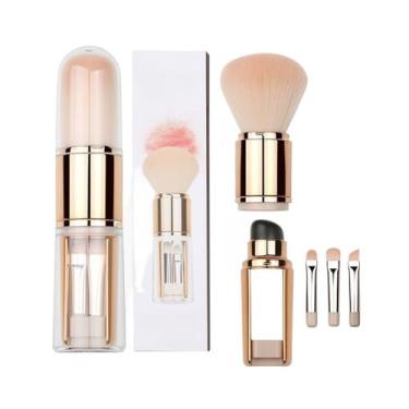 Imagem de Mini conjunto de pincéis de maquiagem 5 em 1 com esponja de silicone, pincéis de maquiagem de viagem multifuncionais para base, blush, sombra, sobrancelha, delineador e maquiagem labial (ouro rosa)