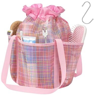 Imagem de F-color Organizador de chuveiro de malha portátil com cordão – Upgrade Deeper 4 bolsos essenciais para dormitório para meninos e meninas com gancho S, bolsa de banho, bolsa de banho, acampamento