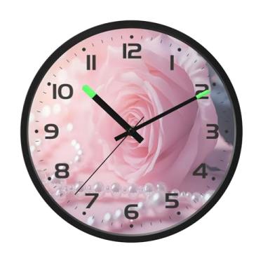 Imagem de SEHANY Relógio de parede de rosas para dia dos namorados, silencioso, sem tique-taque, operado por bateria, controle de som, luz noturna, relógios de parede para sala de estar, cozinha, quarto
