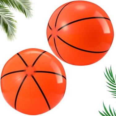 Imagem de Vertintong Pacote com 2 bolas de basquete infláveis de 50 cm para adultos, decorações de bola de brinquedo esportivo quicando, lembrancinhas de festa para o verão, piscina, praia, jogo